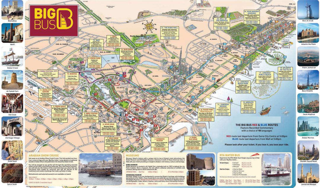 Grande detallado mapa turístico de Dubai