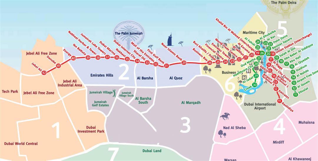 Grande mapa del metro de Dubai