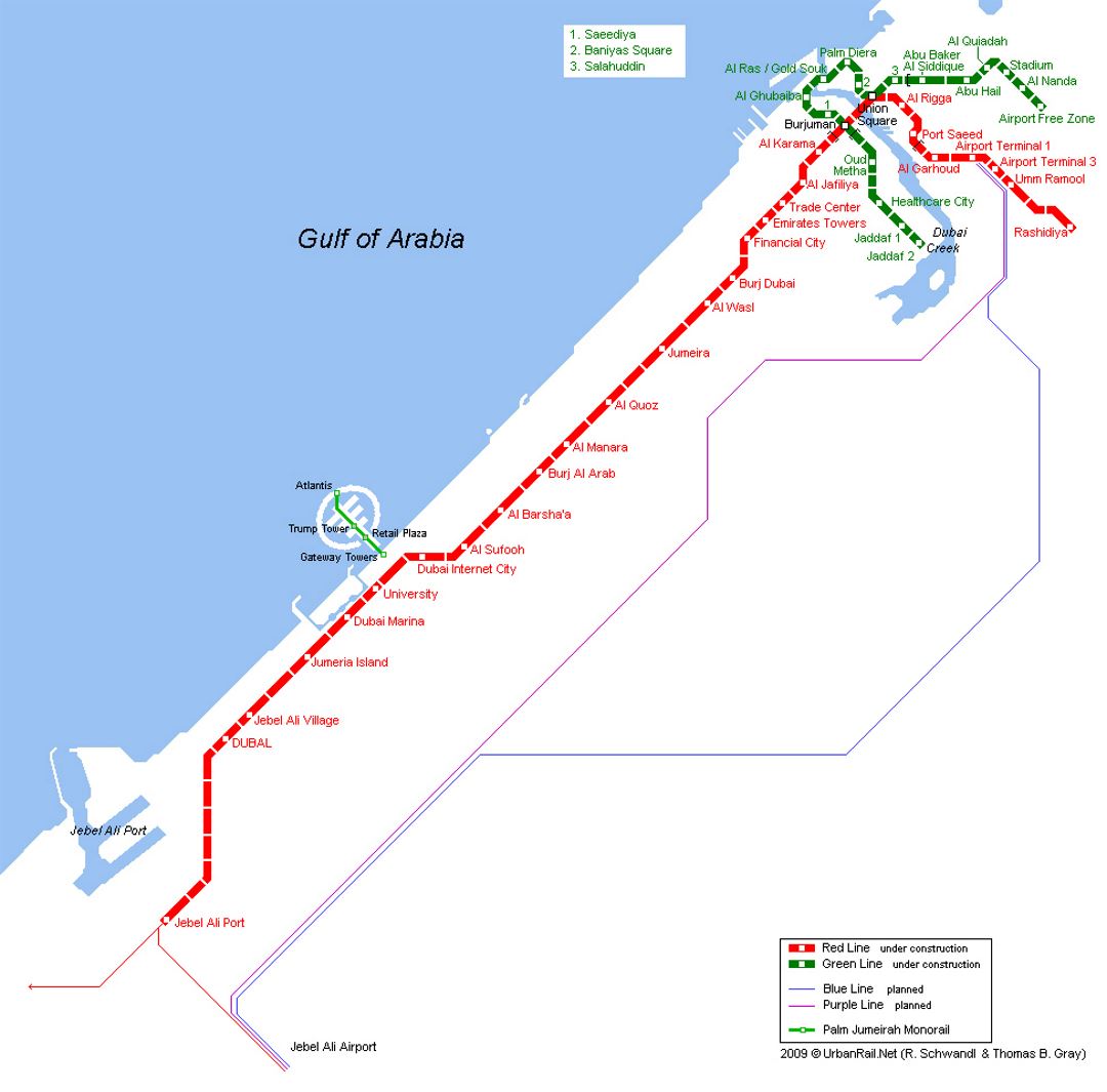 Mapa del metro de la ciudad de Dubai