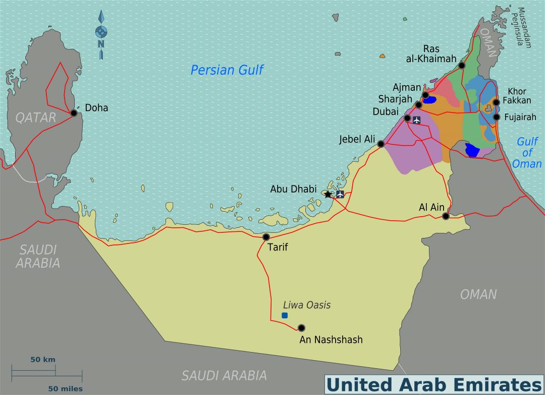 Grande mapa de regiones de EAU