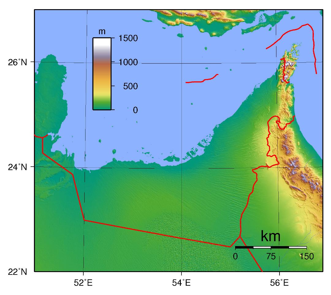 Grande mapa topográfico de los EAU