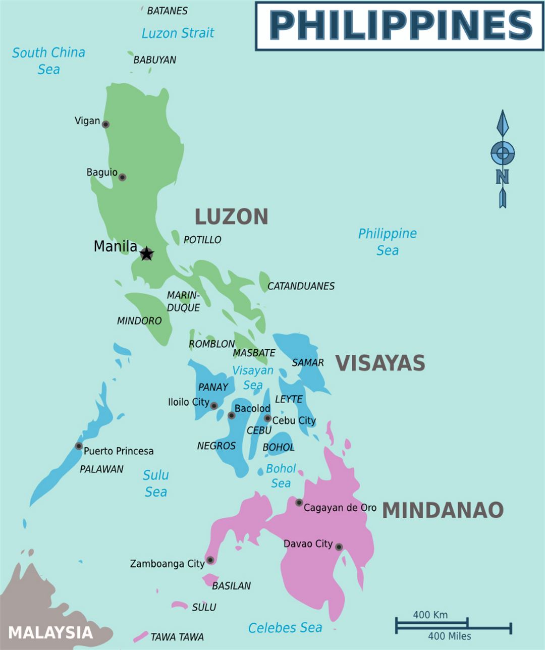 Detallado mapa de regiones de Filipinas