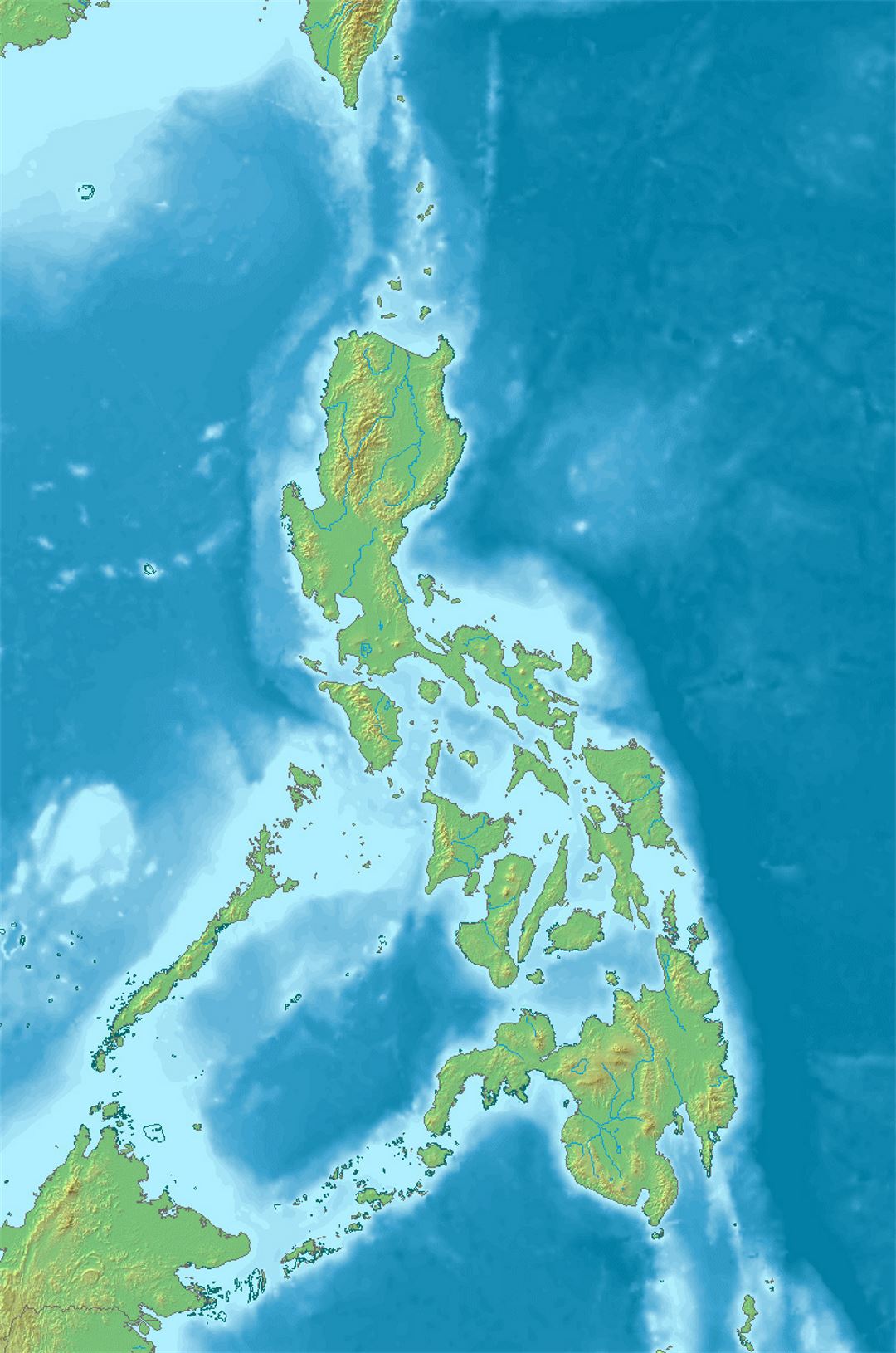 Detallado mapa en relieve de Filipinas