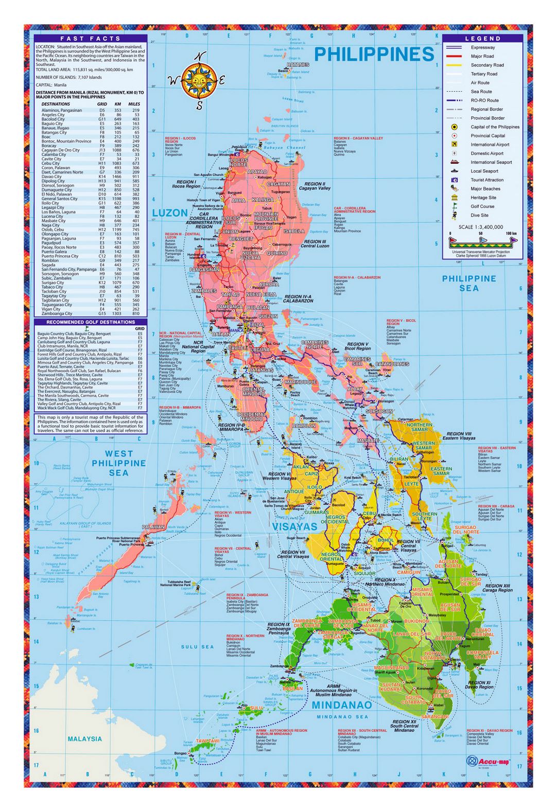 Detallado mapa turístico de Filipinas