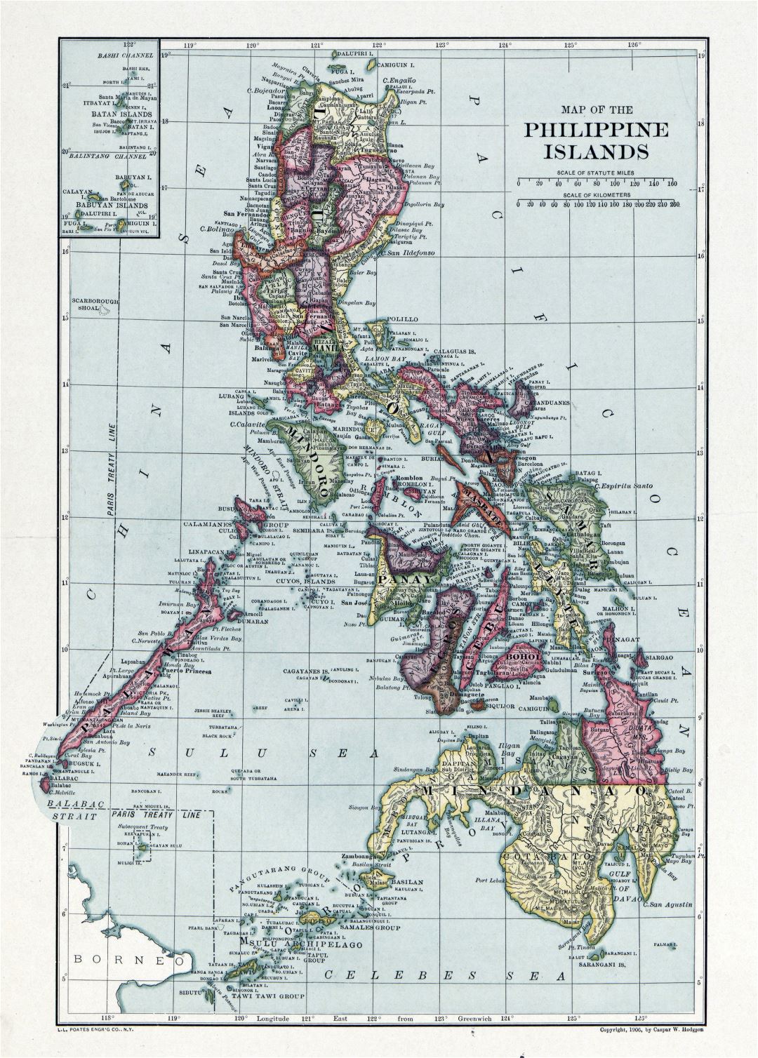 Grande detallado mapa antiguo de las islas Filipinas - 1906