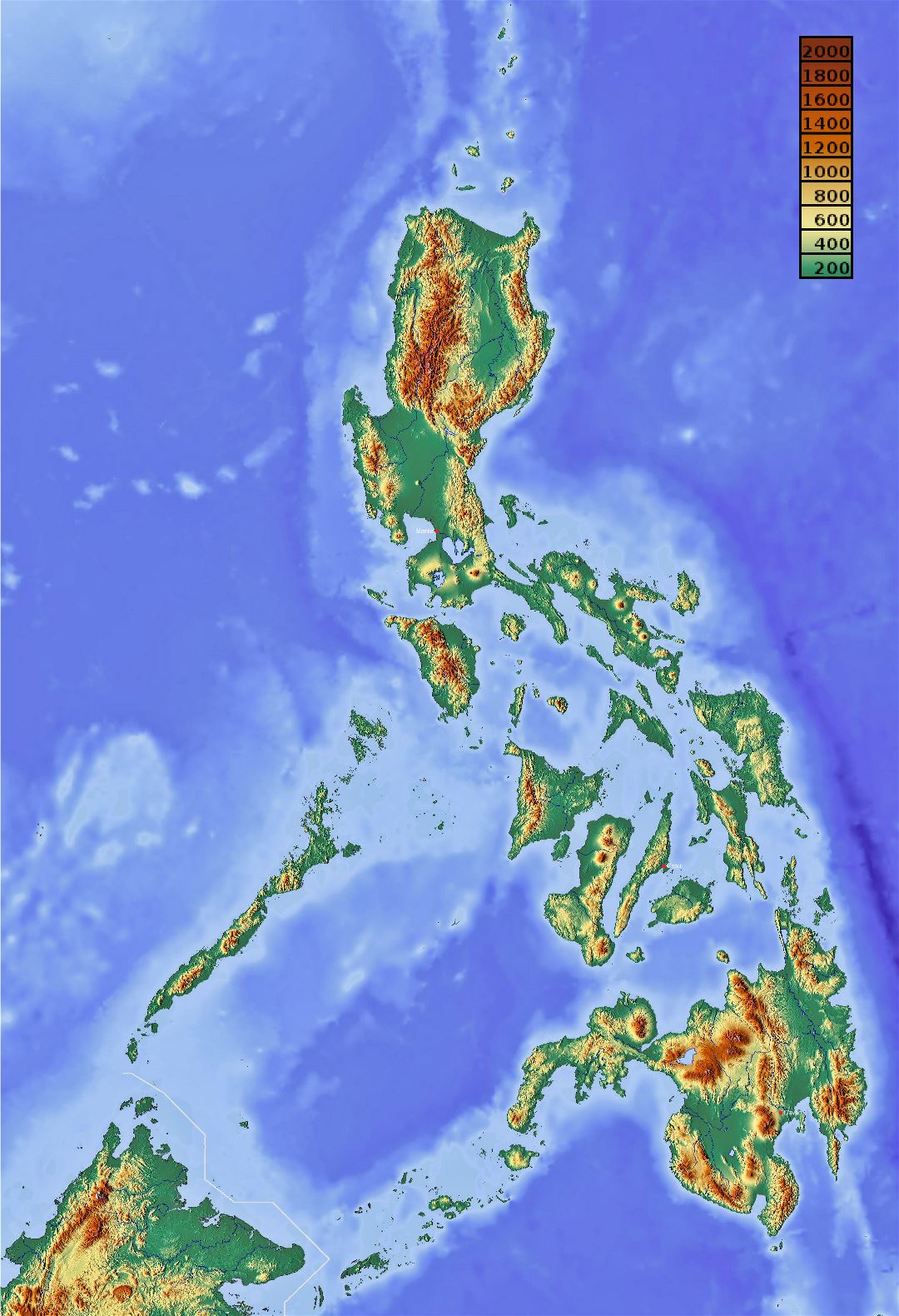 Grande detallado mapa de elevación de Filipinas