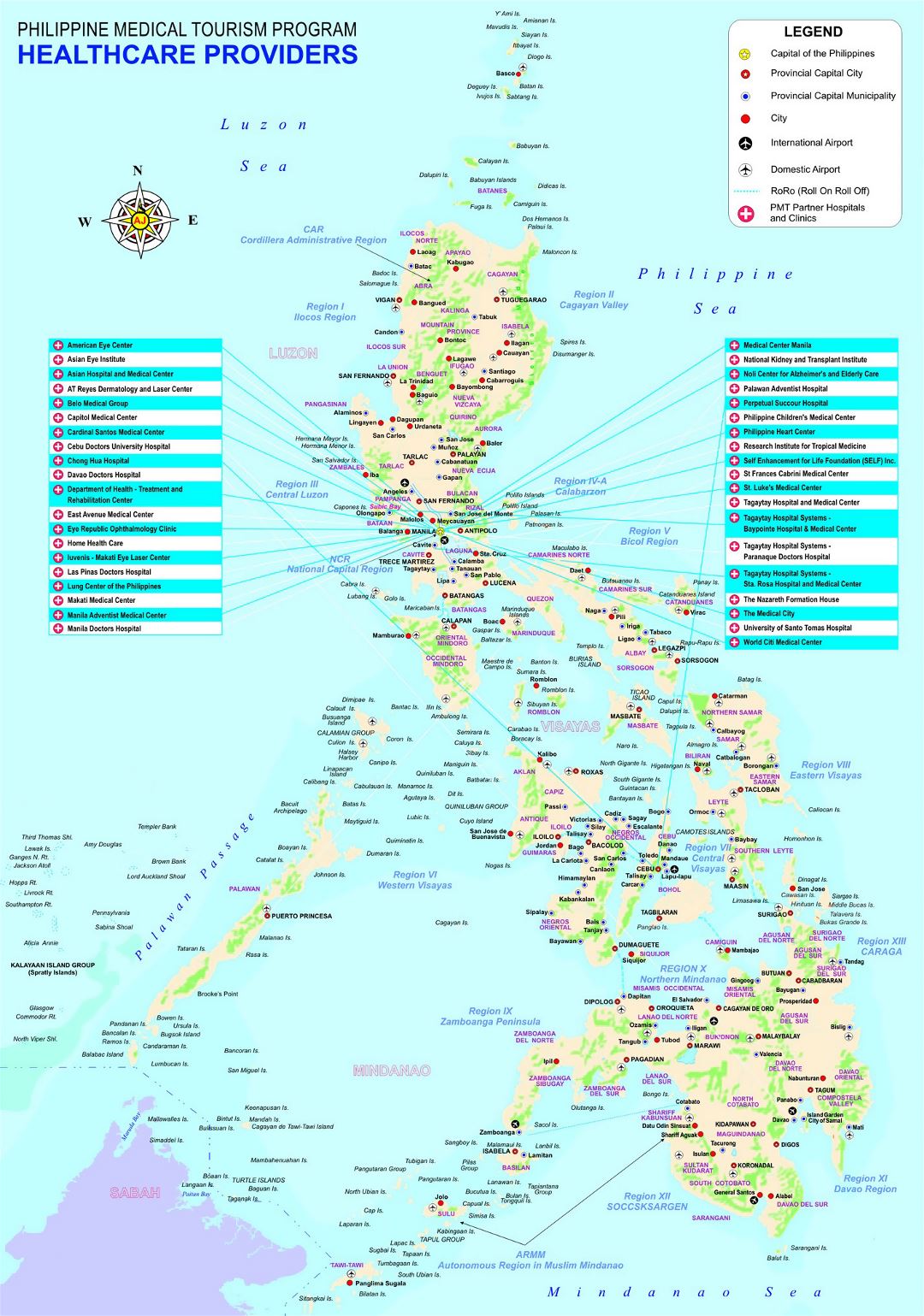 Grande detallado mapa del Programa de Turismo Médico de Filipinas con otras marcas