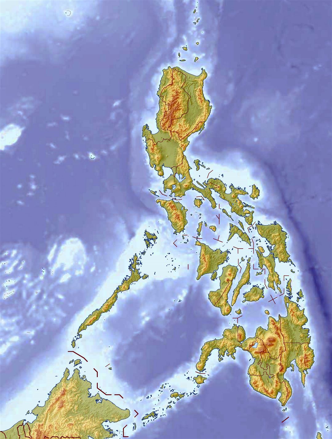 Grande detallado mapa en relieve de Filipinas