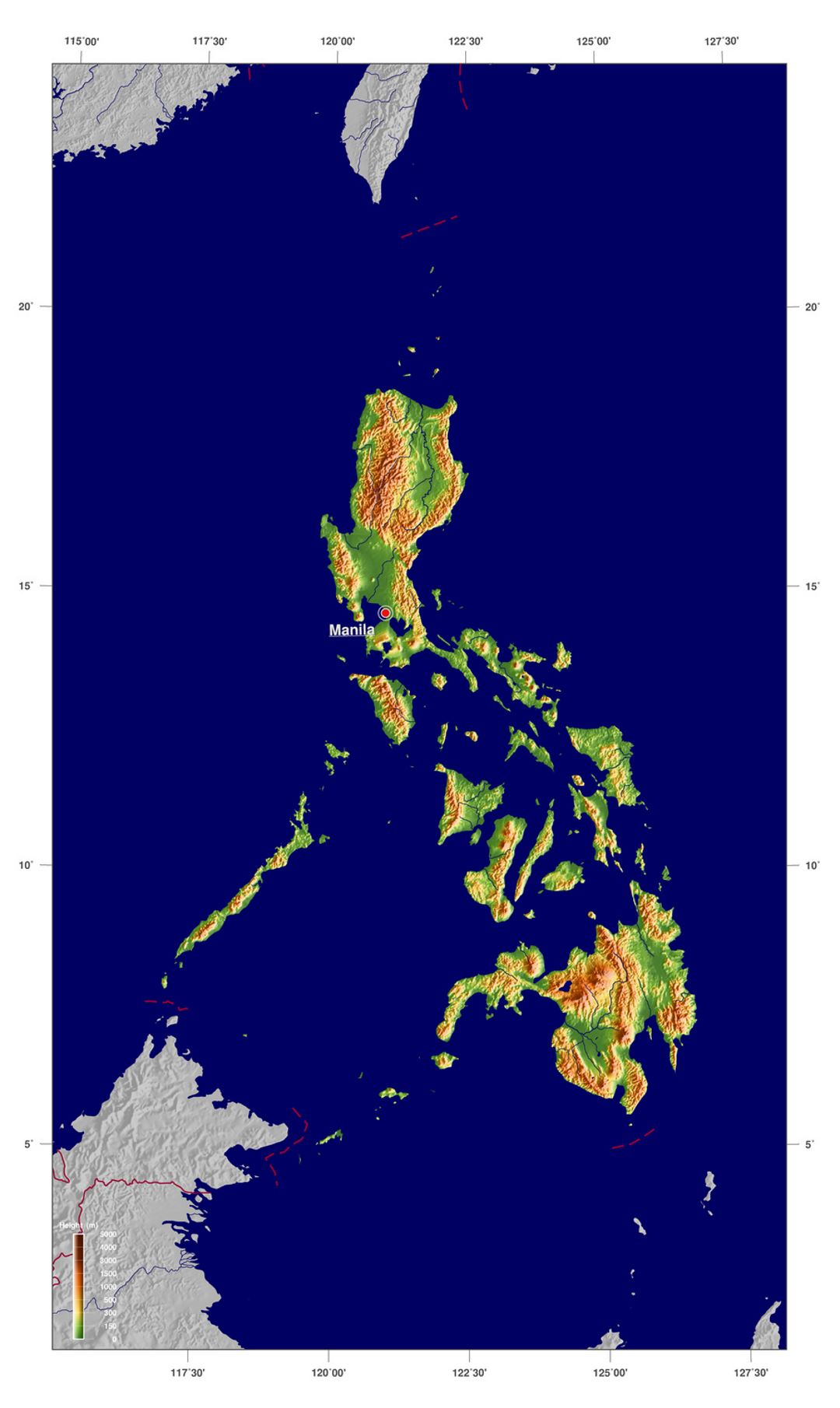 Grande mapa en relieve de Filipinas