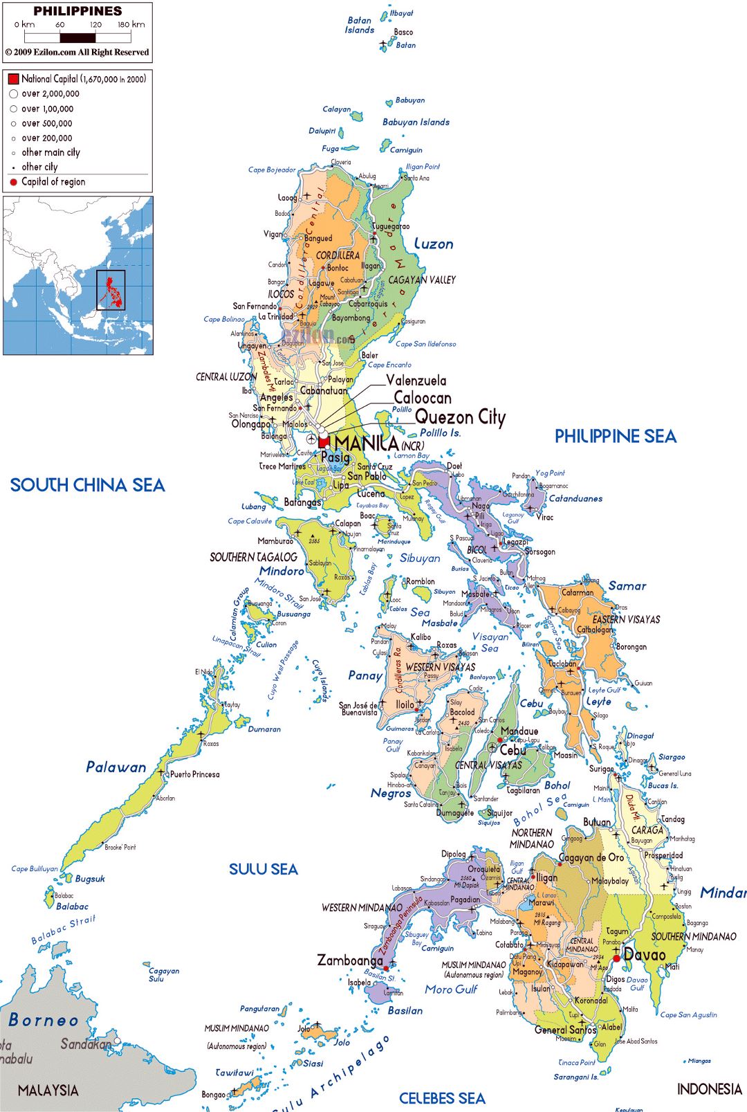 Grande mapa político y administrativo de Filipinas con carreteras, ciudades y aeropuertos