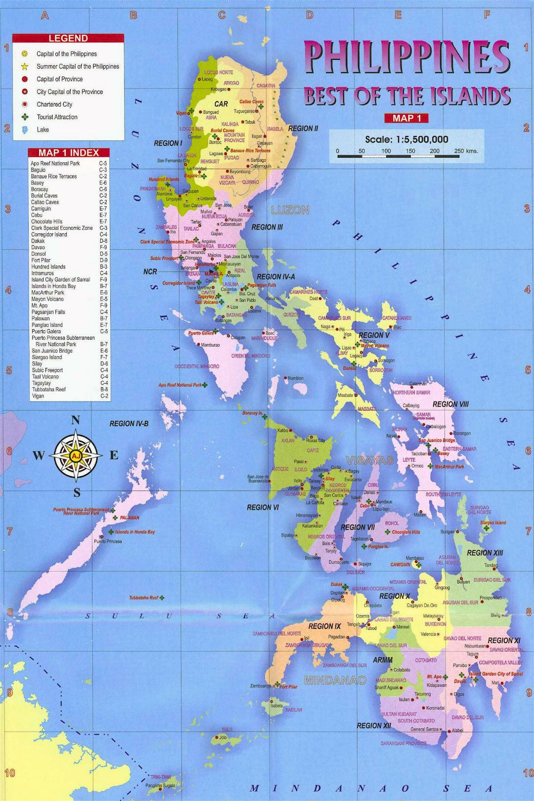 Grande mapa político y administrativo de Filipinas