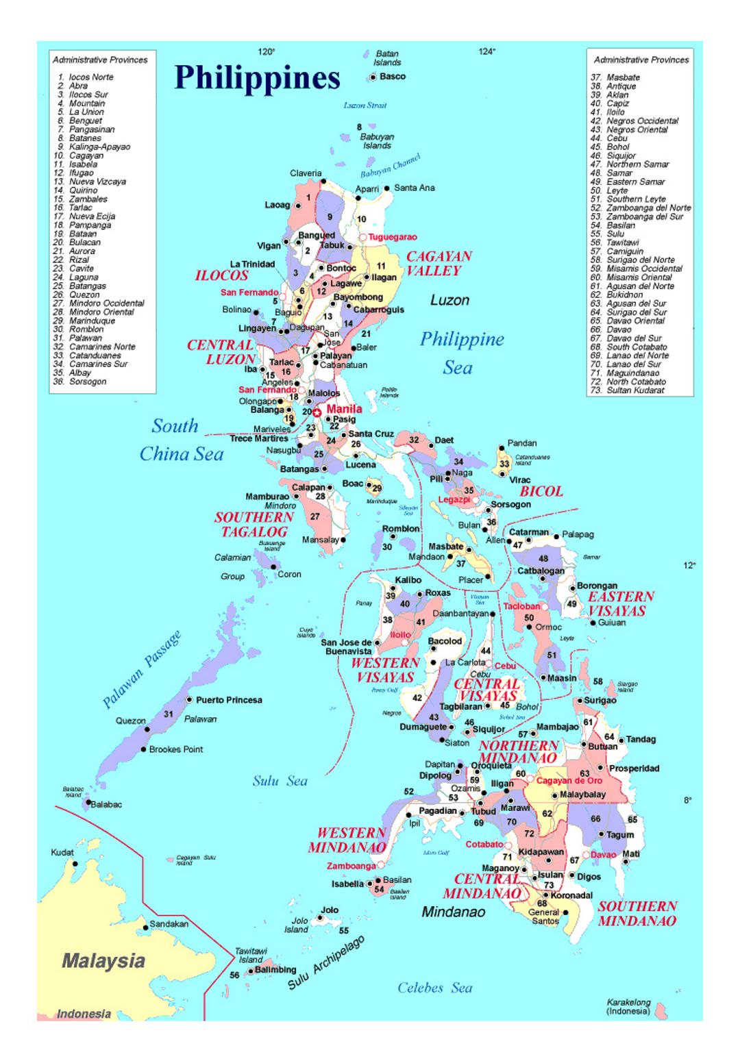 Mapa de administrativas divisiones de Filipinas