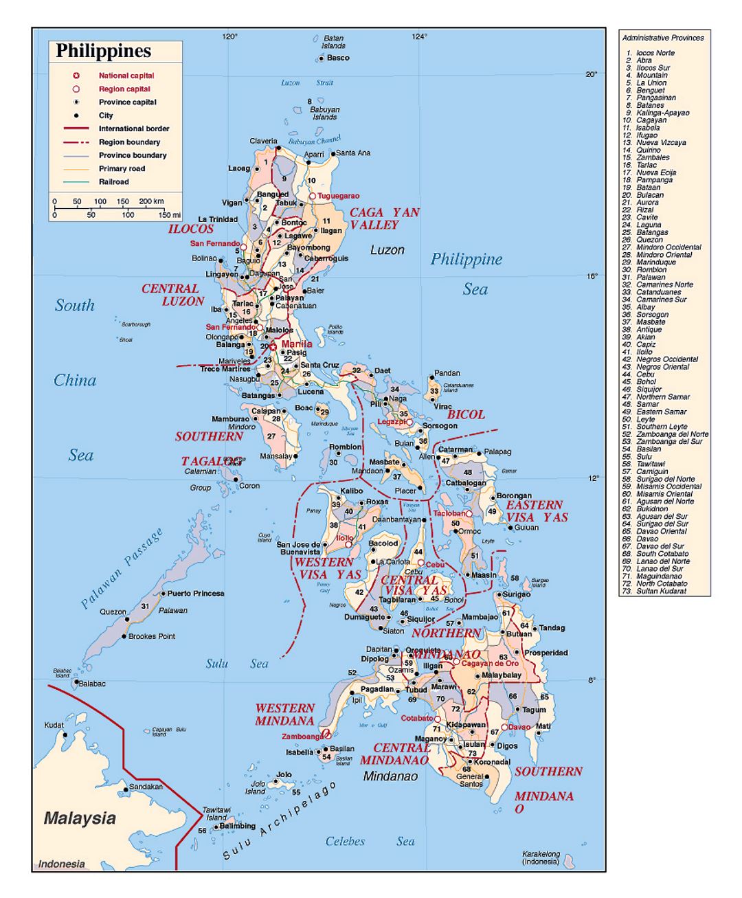 Político y administrativas divisiones mapa de Filipinas