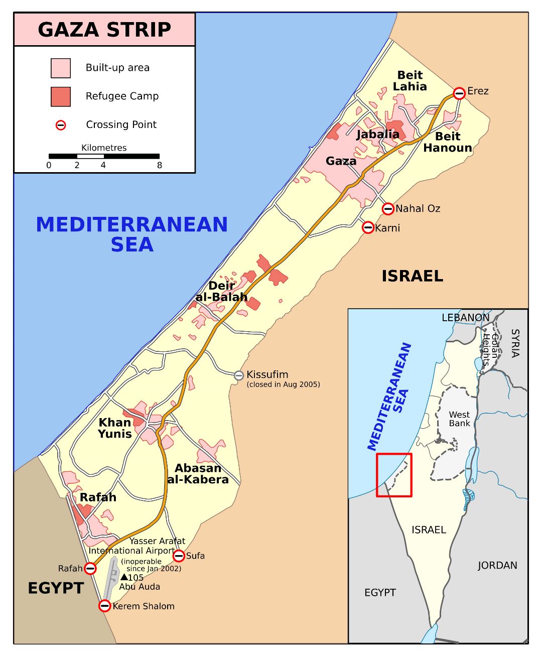 Grande detallado mapa de la Franja de Gaza con carreteras y ciudades