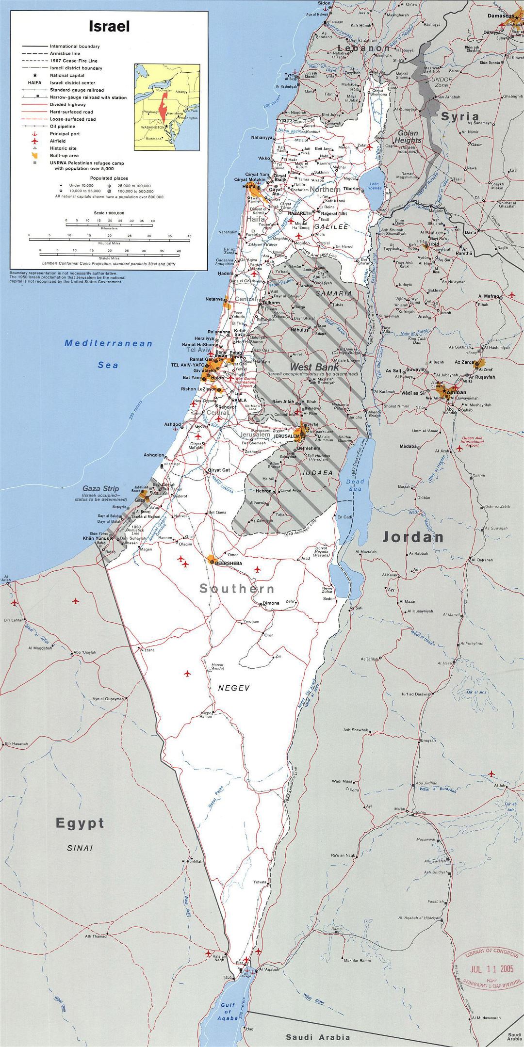 Grande detallado mapa político de Israel con Cisjordania, la Franja de Gaza y Golgan Heights