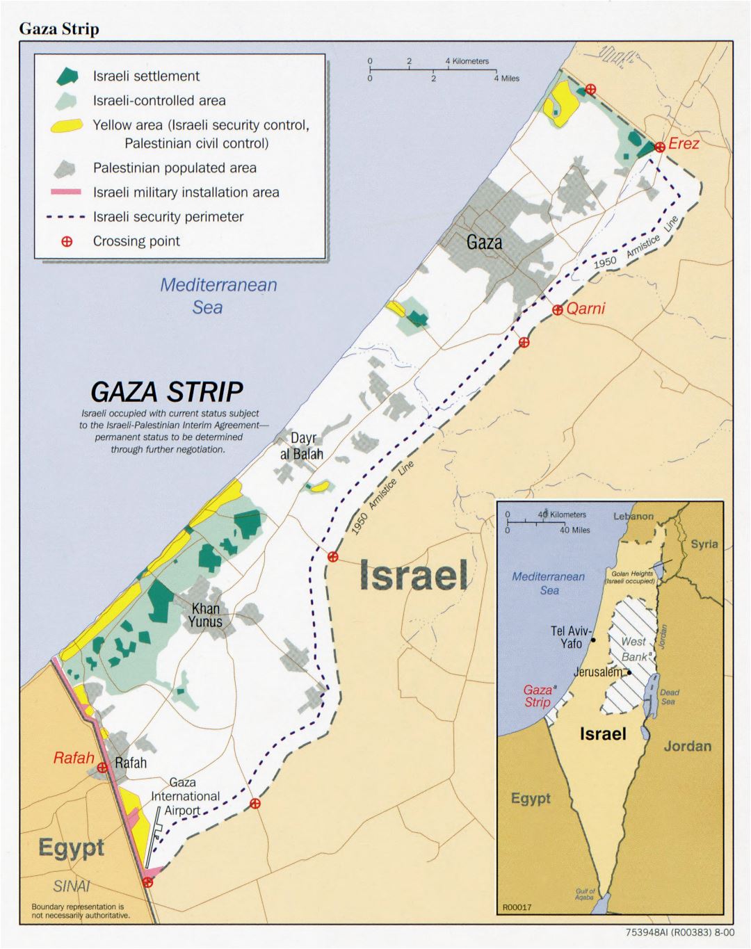 Grande detallado mapa político de la Franja de Gaza con otras marcas - 2000