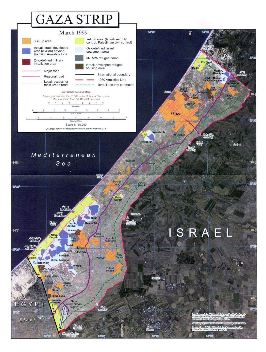 Grande detallado mapa satelital de la Franja de Gaza con otras marcas