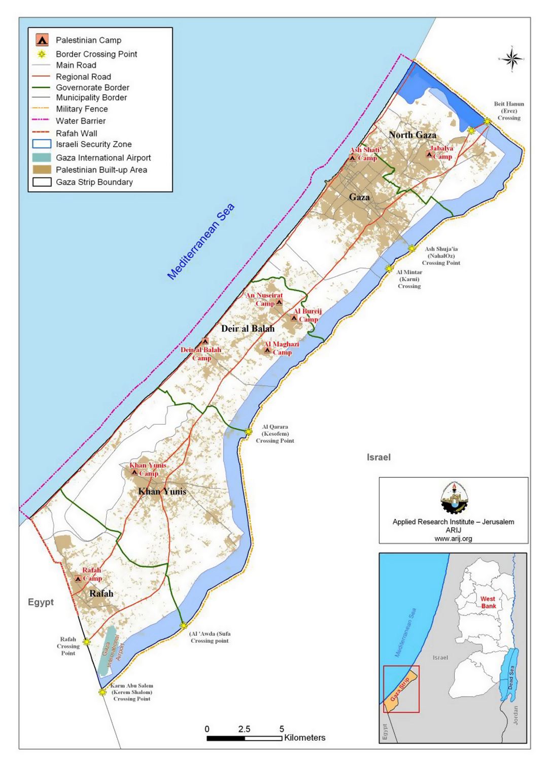 Mapa de la Franja de Gaza con otras marcas