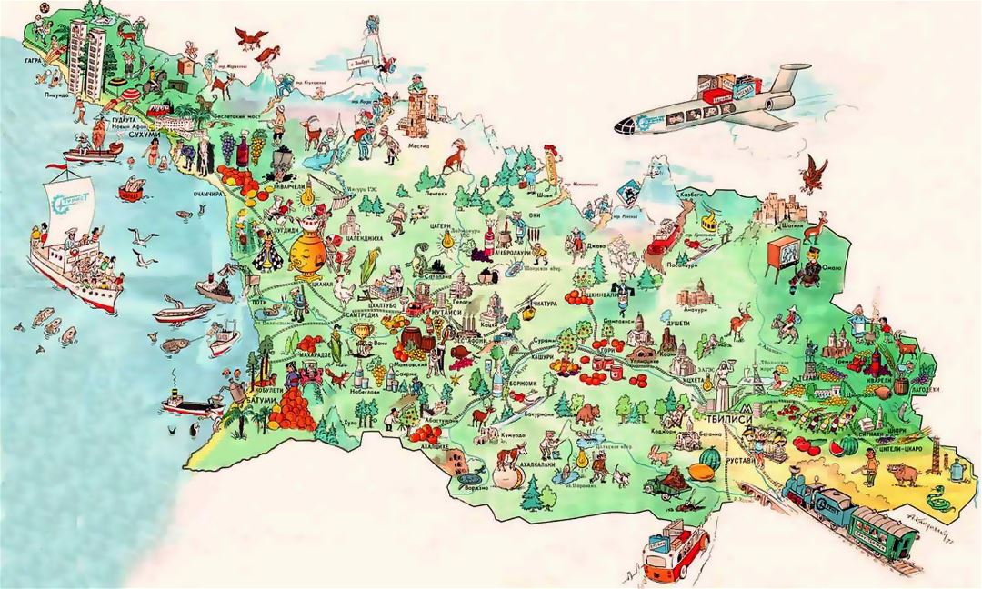 Detallado mapa turístico ilustrado de Georgia