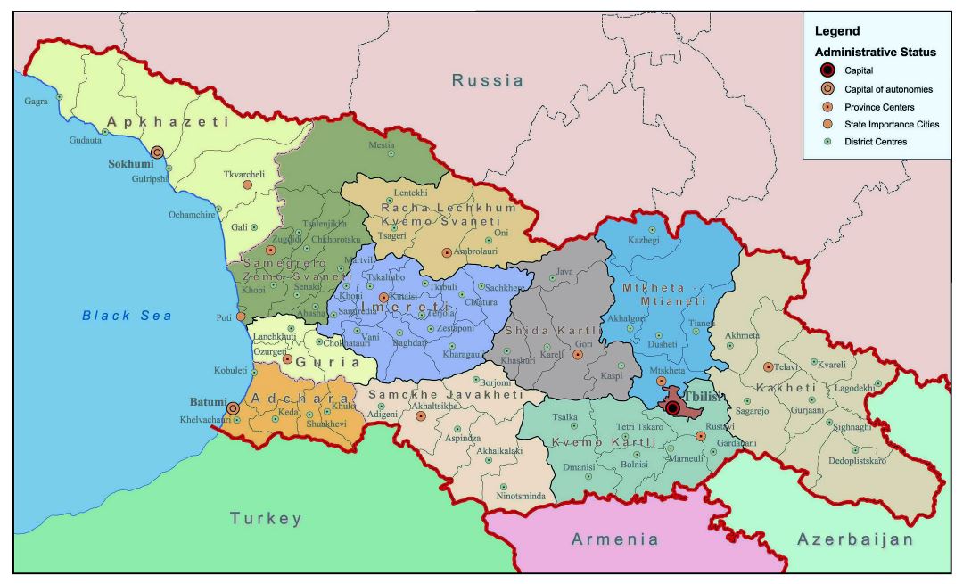 Grande detallado mapa administrativo de Georgia