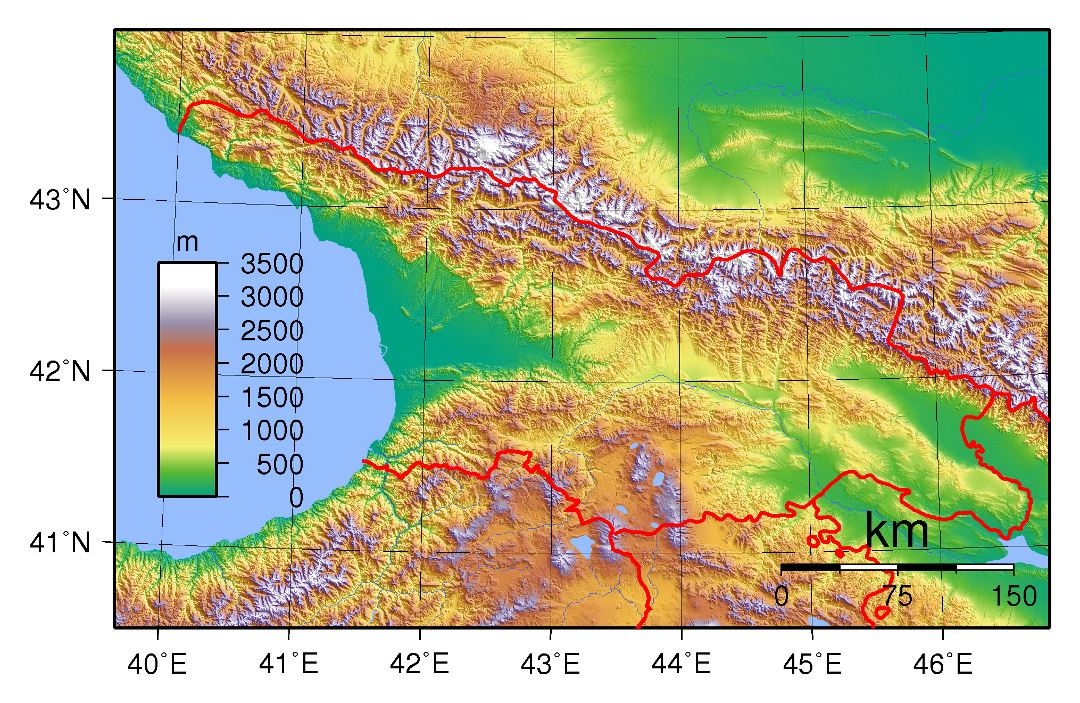 Grande mapa físico de Georgia