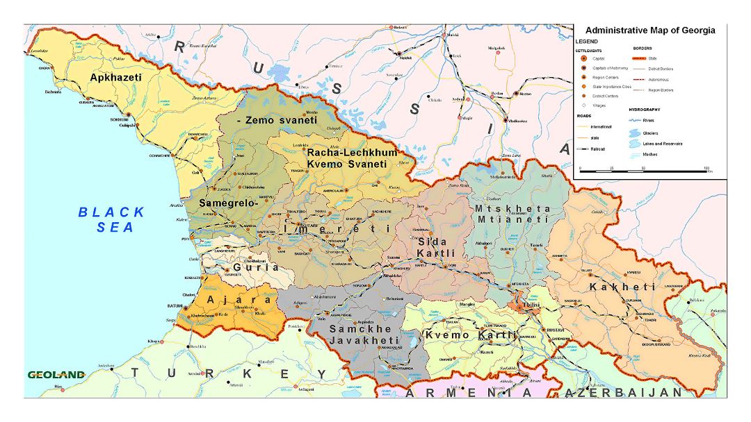 Mapa de administrativas divisiones de Georgia