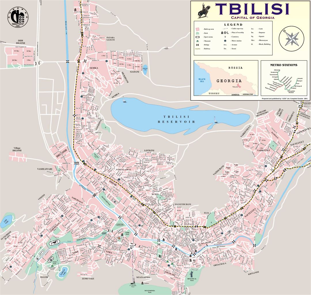 Grande detallado mapa de la ciudad de Tbilisi con nombres de calles