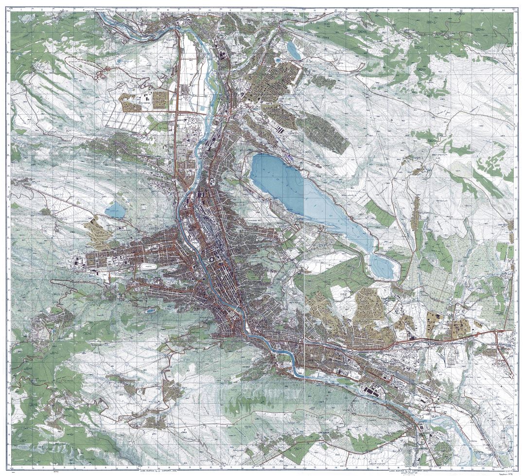 Grande detallado mapa topográfico de la ciudad de Tbilisi