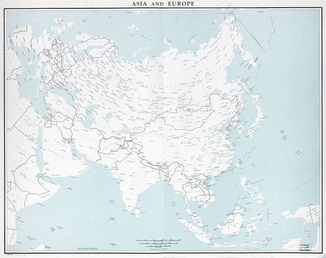 Gran escala del mapa político detallada de Asia y Europa con las principales ciudades - 1967