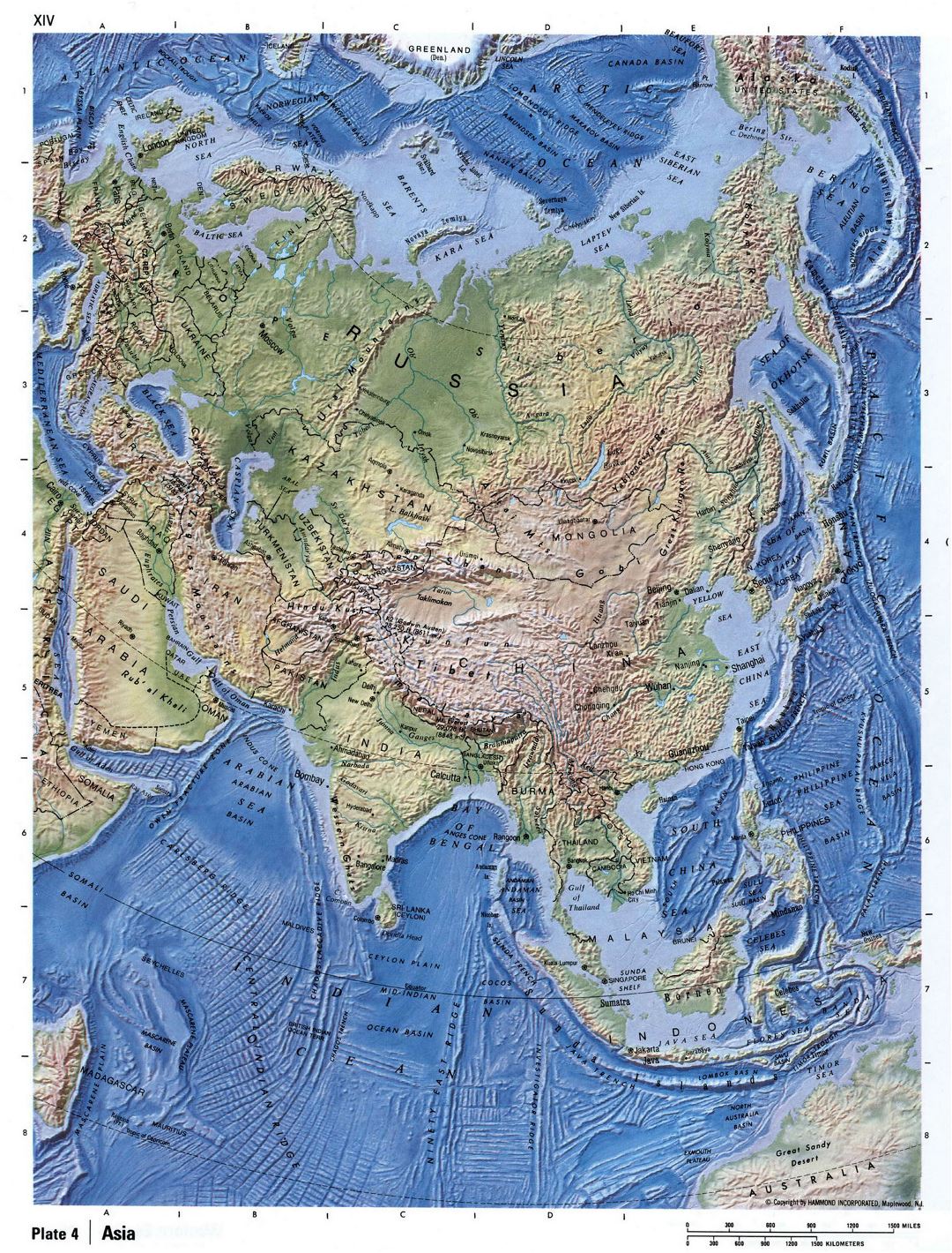 Gran mapa en relieve detallada de Asia