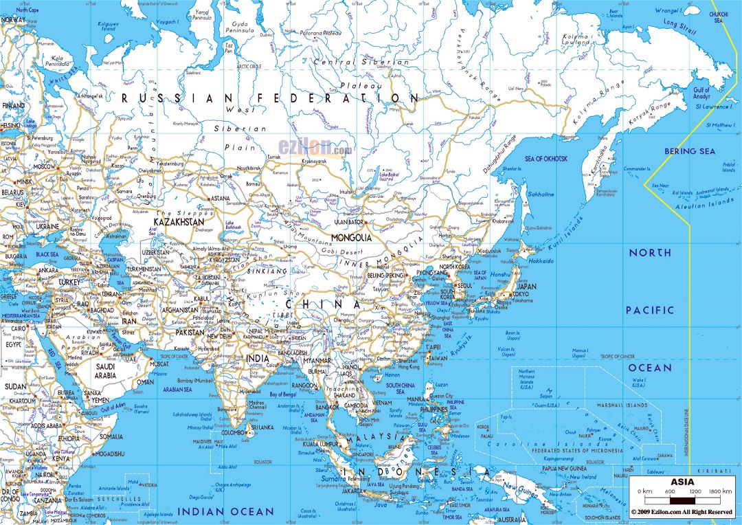 Gran parte de Asia hoja de ruta con las principales ciudades
