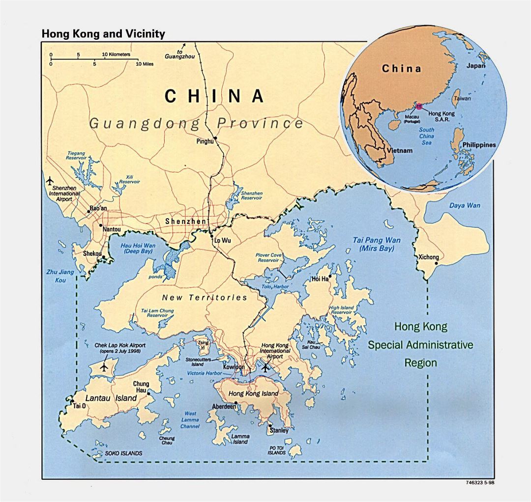 Detallado mapa político de Hong Kong - 1998