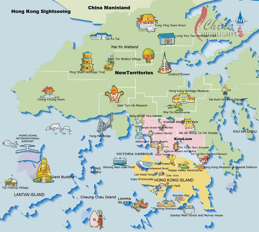 Detallado mapa turístico de Hong Kong