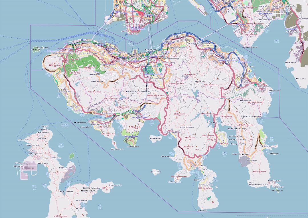 Grande detallado mapa de carreteras de la isla de Hong Kong