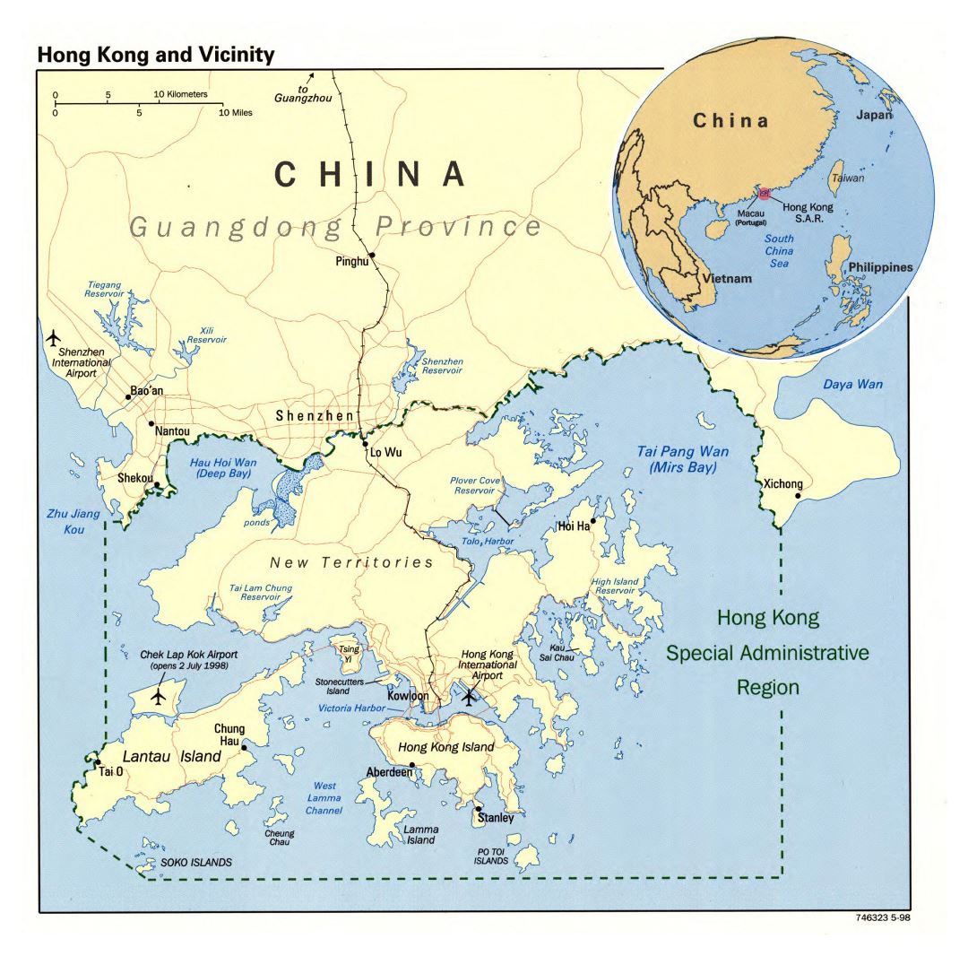 Grande detallado mapa de Hong Kong y alrededores - 1998