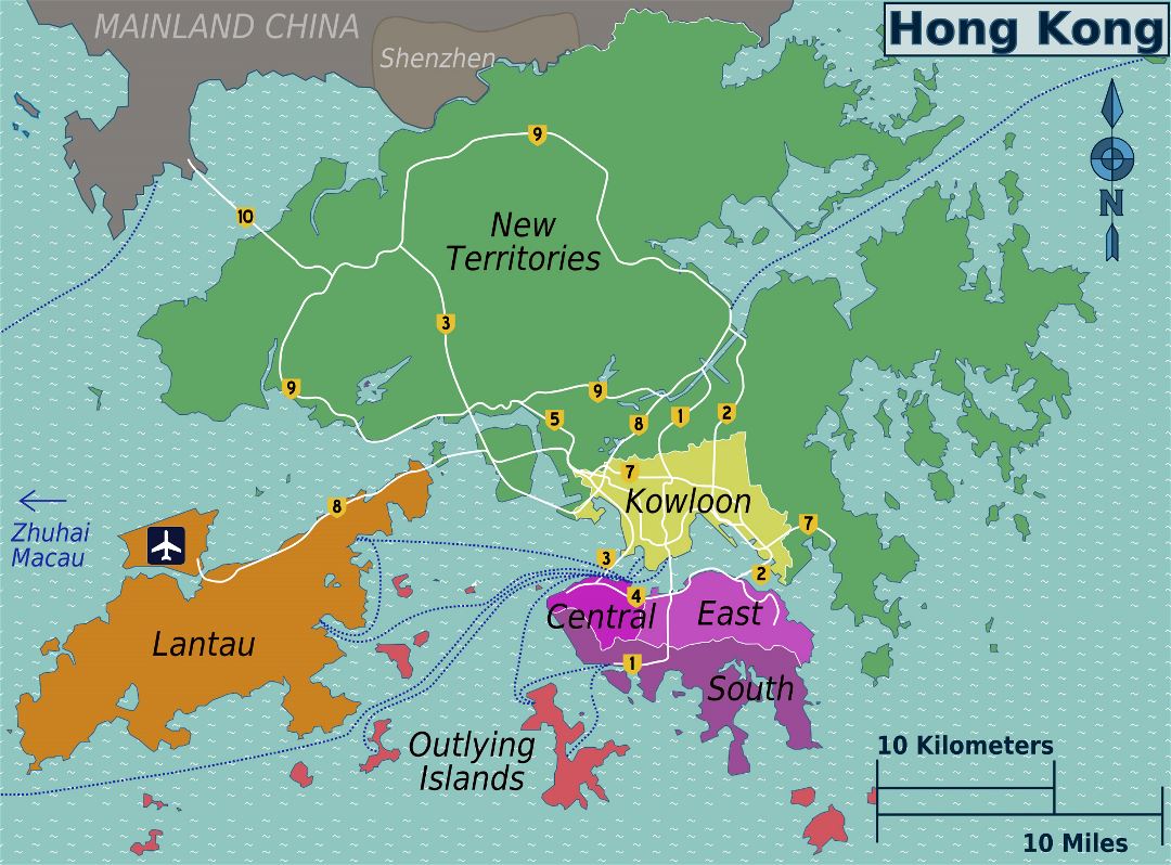 Grande mapa de distritos de Hong Kong