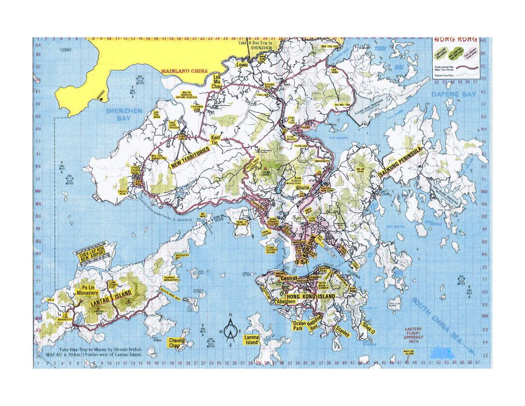 Grande mapa topográfico de Hong Kong
