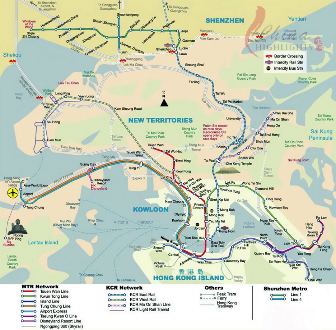 Mapa de transporte de la ciudad de Hong Kong