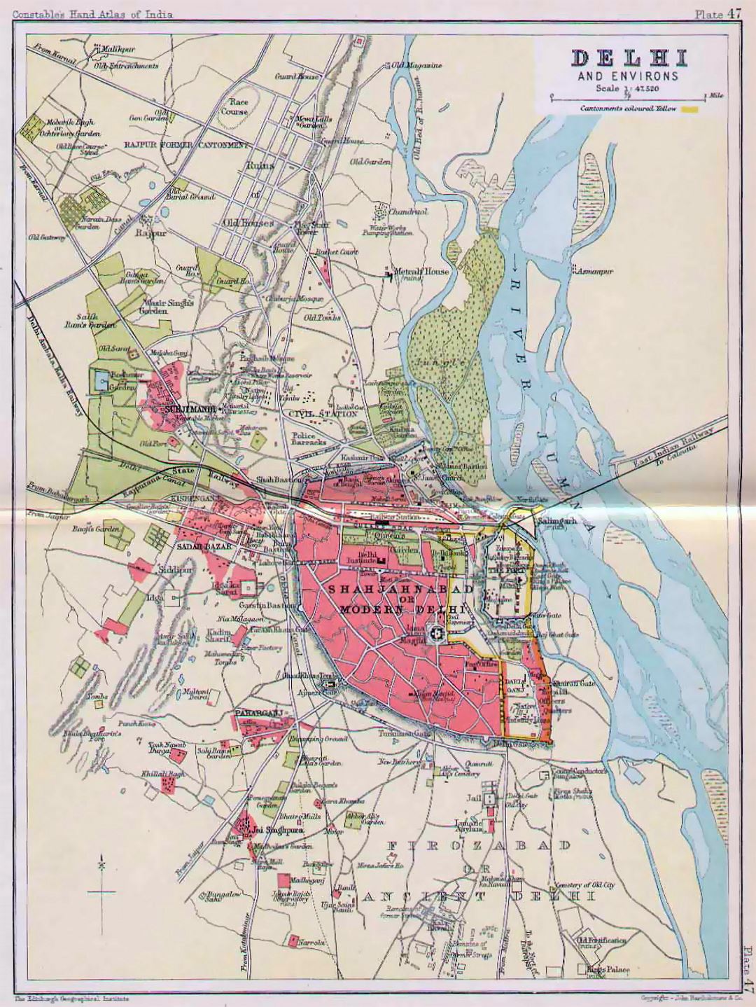 Detallado mapa antiguo de Delhi - 1893