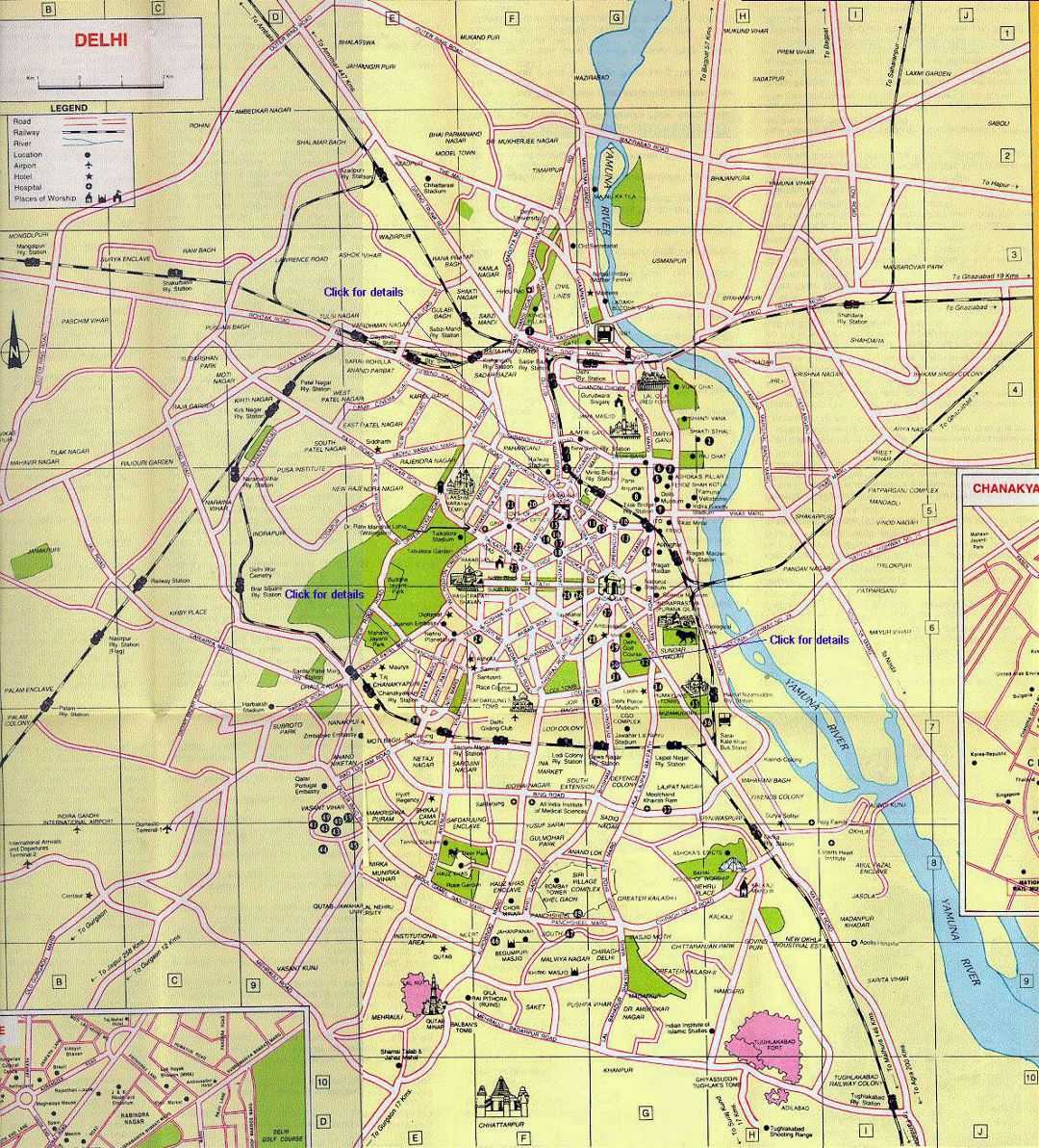 Detallado mapa de carreteras de Delhi