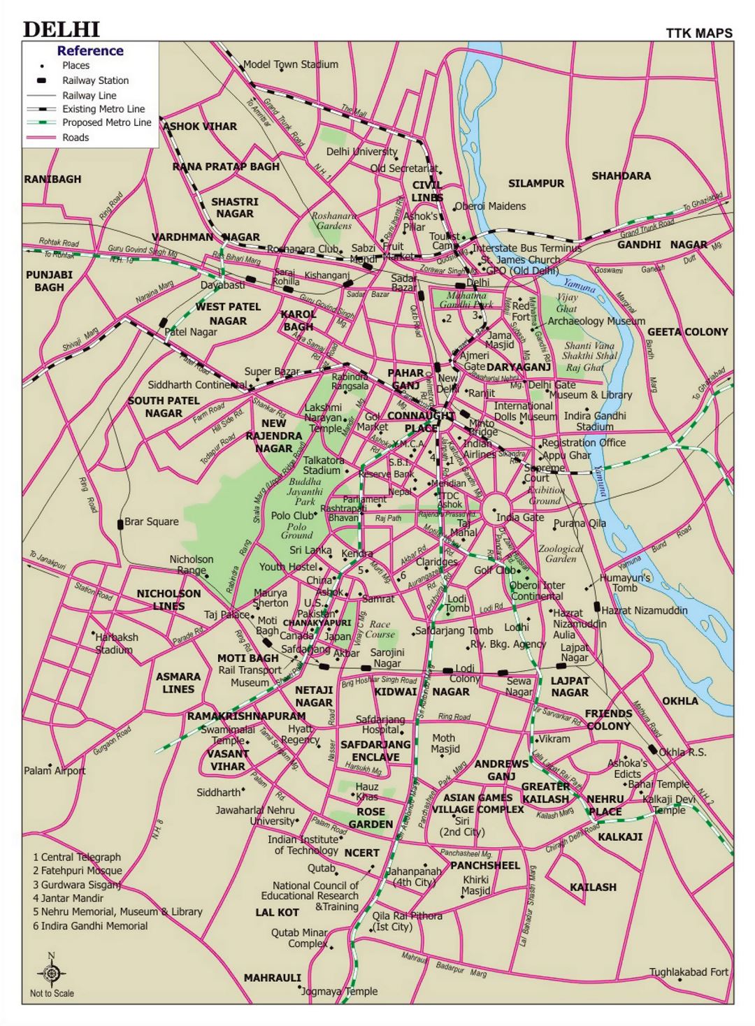 Detallado mapa de carreteras de la ciudad de Delhi
