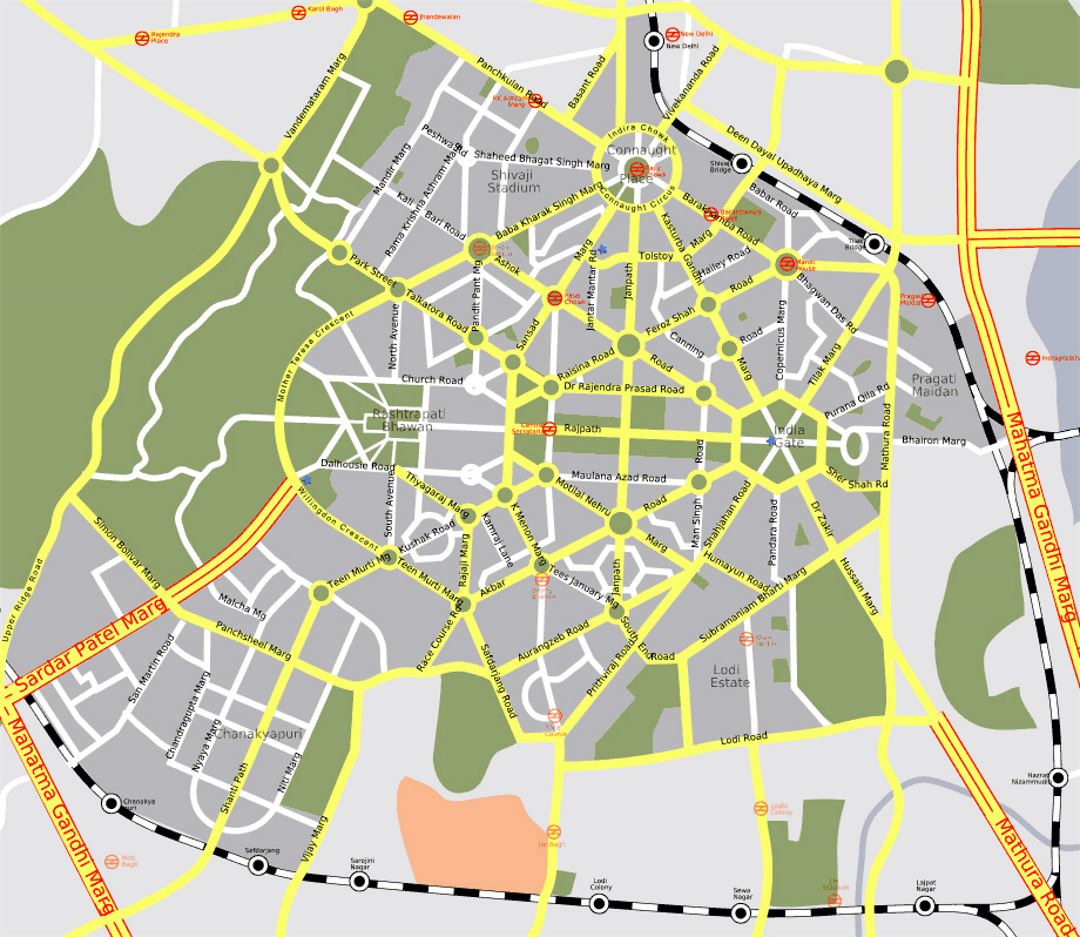 Detallado mapa de carreteras de Nueva Delhi