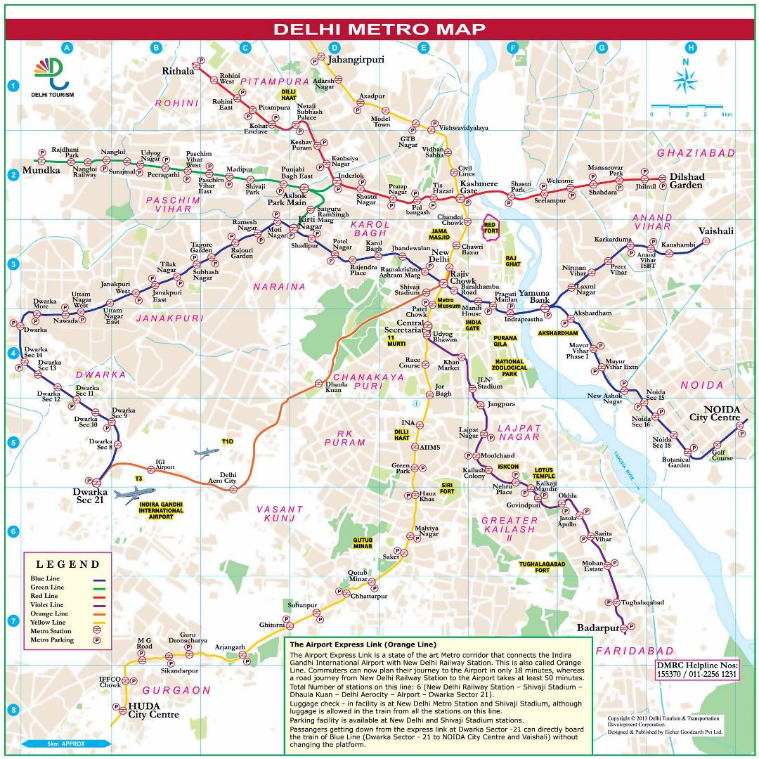 Grande detallado mapa del metro de la ciudad de Delhi