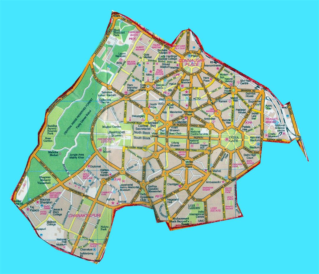 Grande mapa de la ciudad de Nueva Delhi
