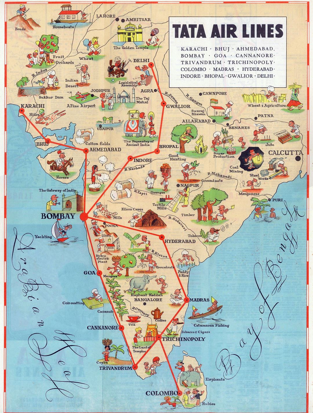 Detallado mapa turístico ilustrado de la India