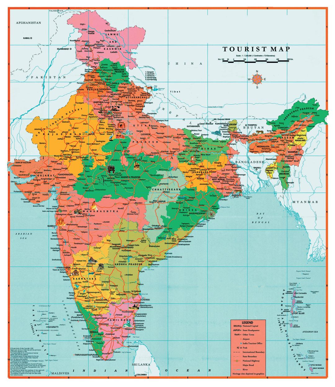 Grande detallado mapa turístico de la India