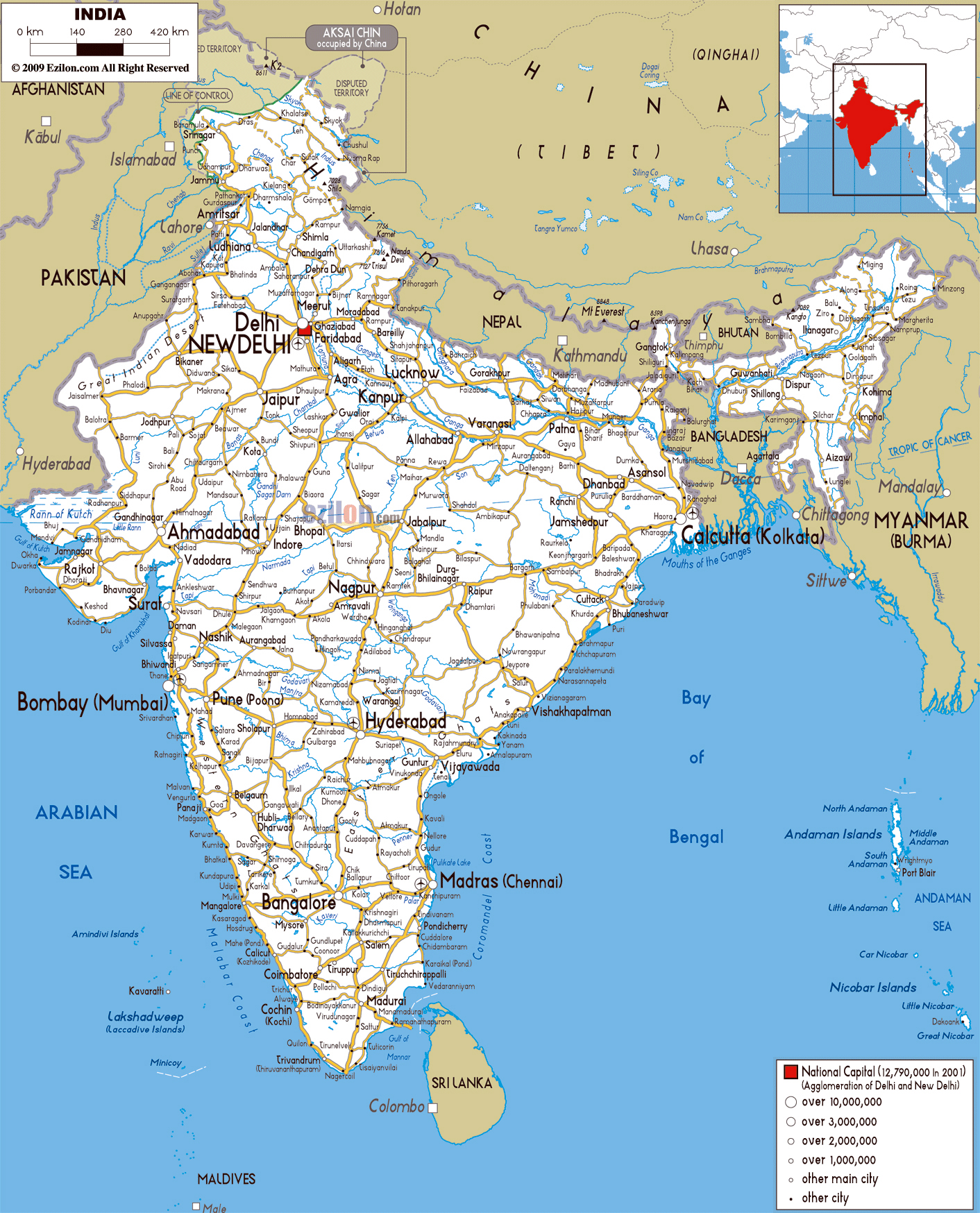 Grande Mapa De Carreteras De La India Con Ciudades Y Aeropuertos