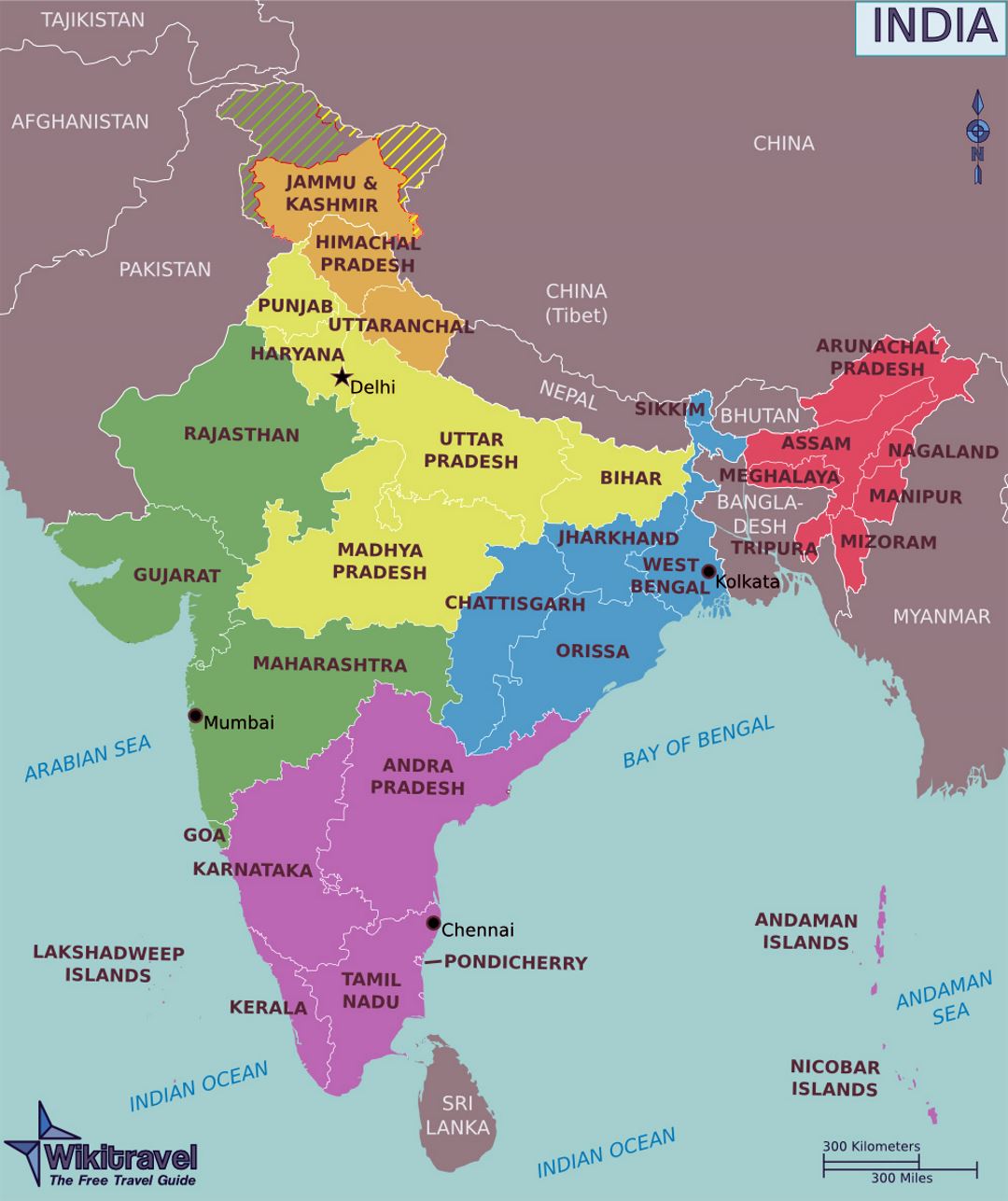Grande mapa de regiones de la India