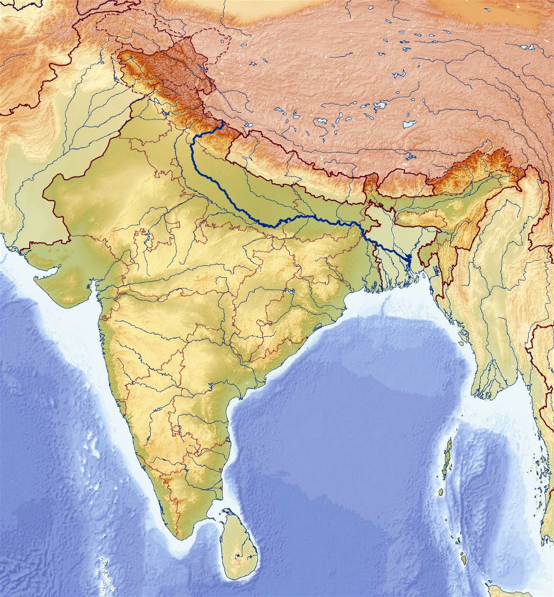 Grande mapa en relieve de la India