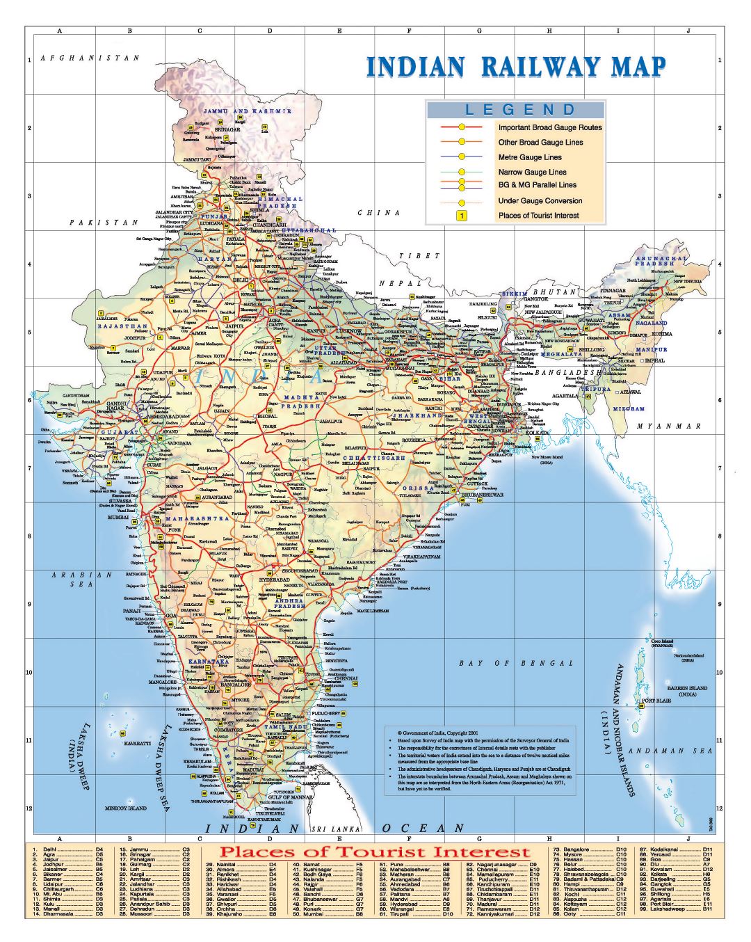 Grande mapa ferroviario indio